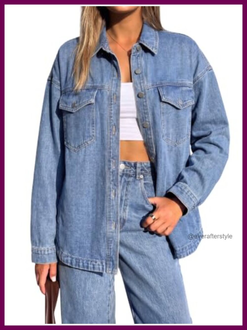 Oversized Button Down Long Sleeve Denim Jacket Cotton Shacket